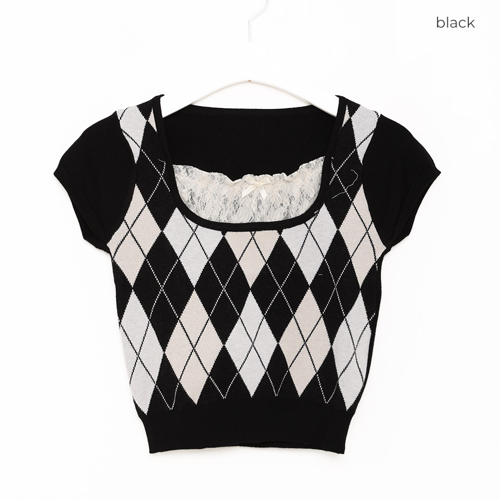 レースアーガイルニット | ファッション通販サイト NUGU