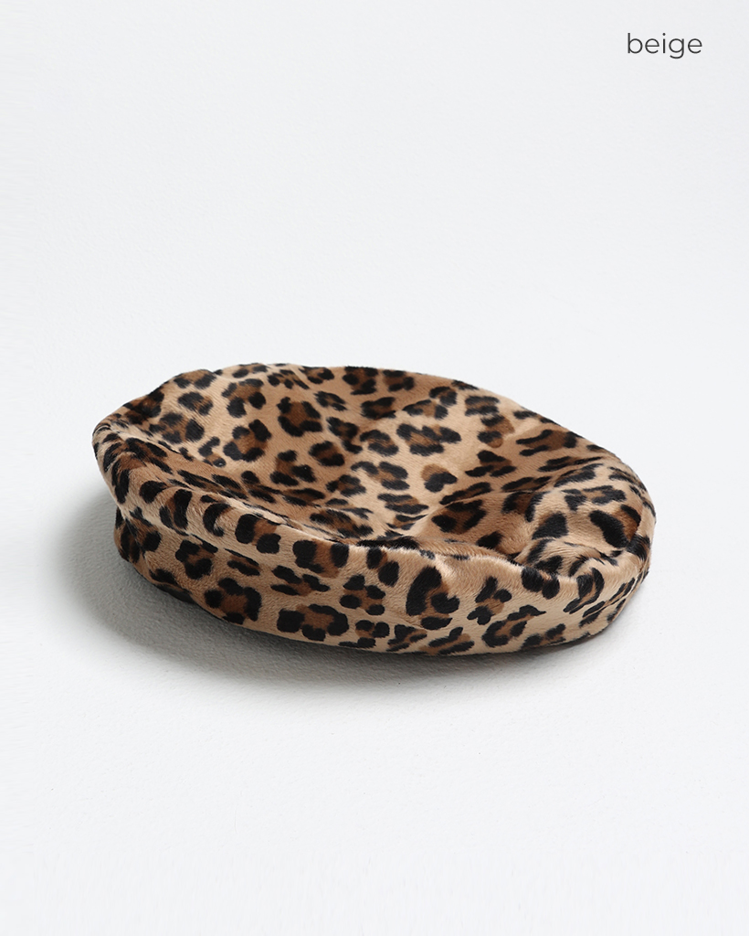 ファーレオパードレザーパイピングベレーハット | ファッション通販