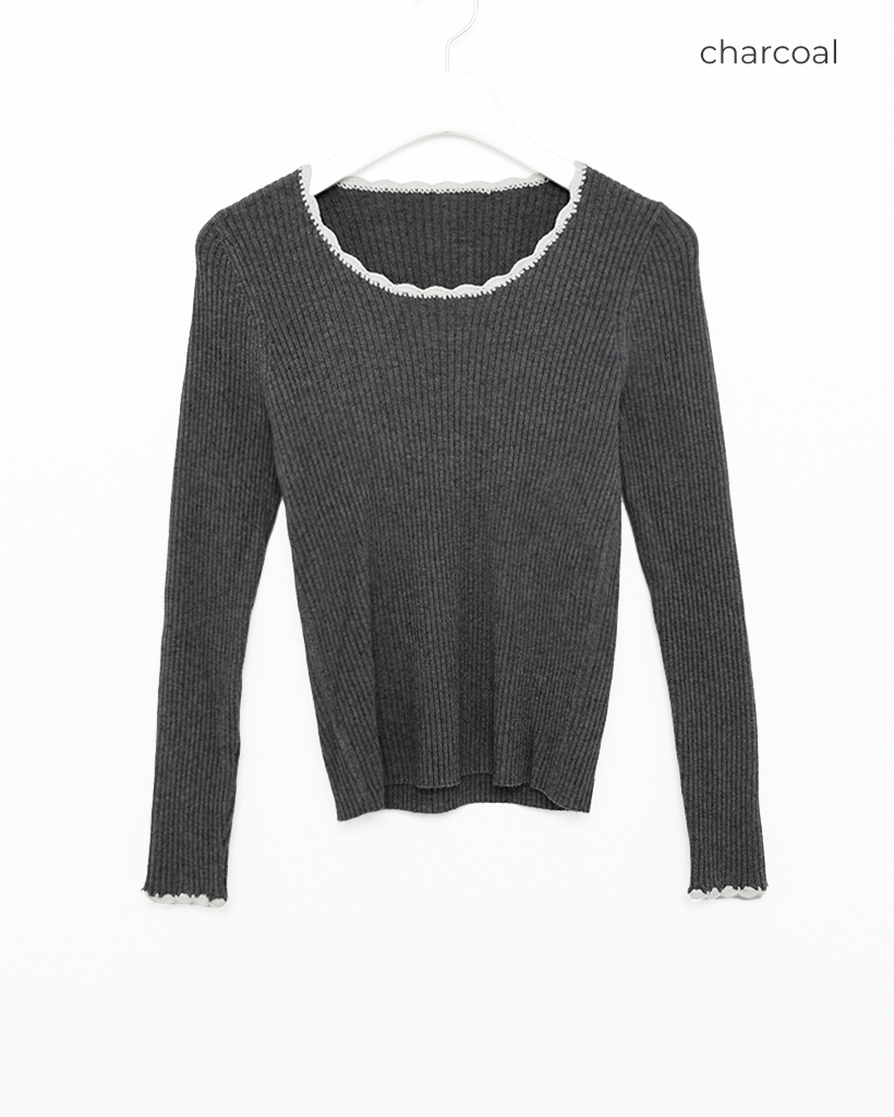 バイカラーネックポイントスリムニット | ファッション通販サイト NUGU