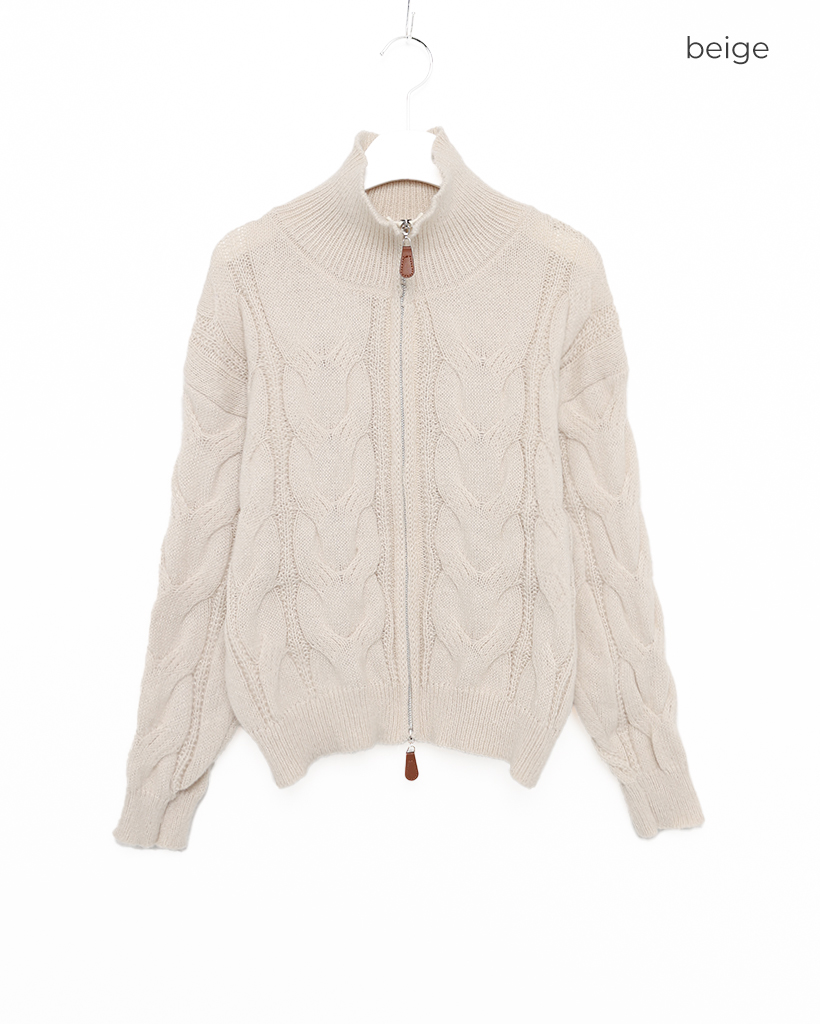ハイネックビックケーブルニットダブルジップセーター | ファッション