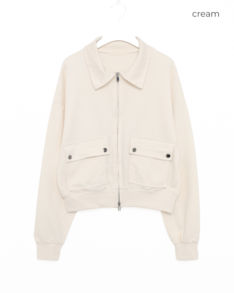 フラップポケットカラーネックダブルジップスウェット