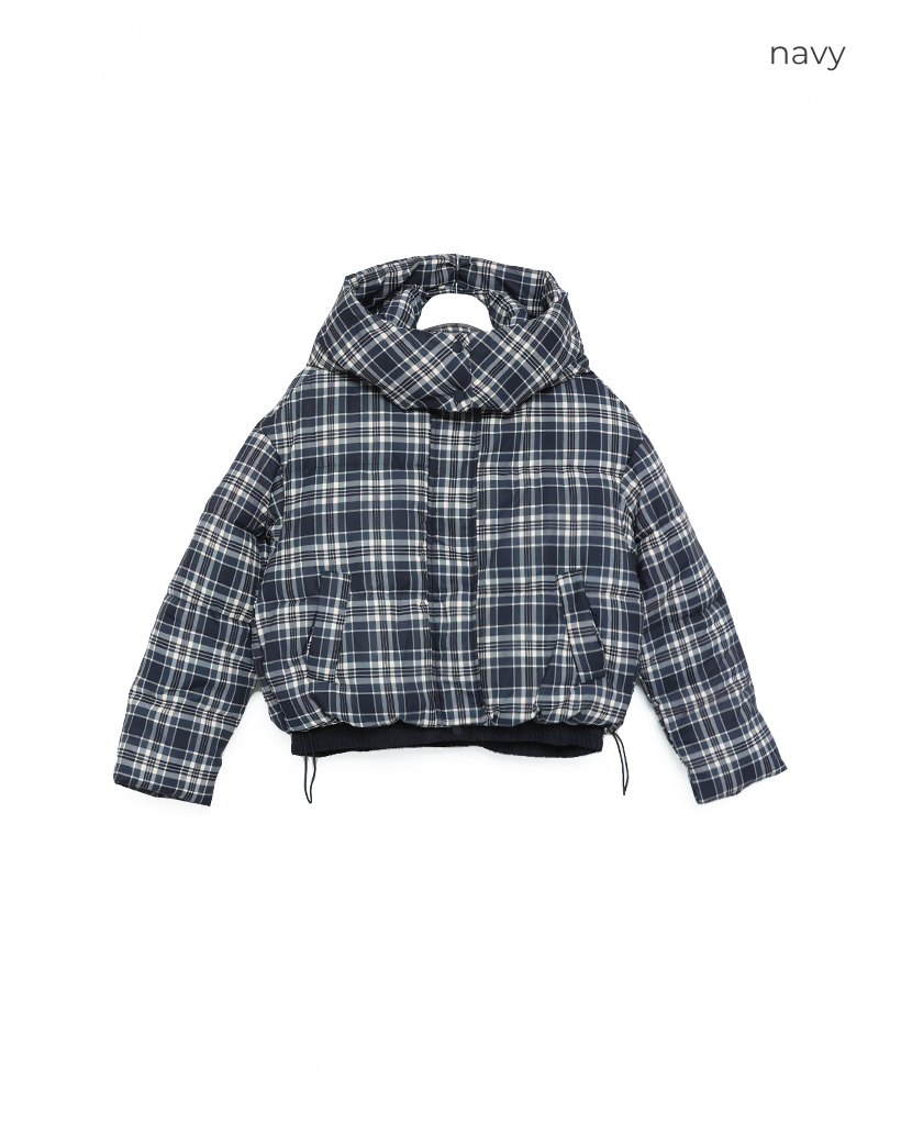 タータンチェックフードショートダウンジャケット | ファッション通販
