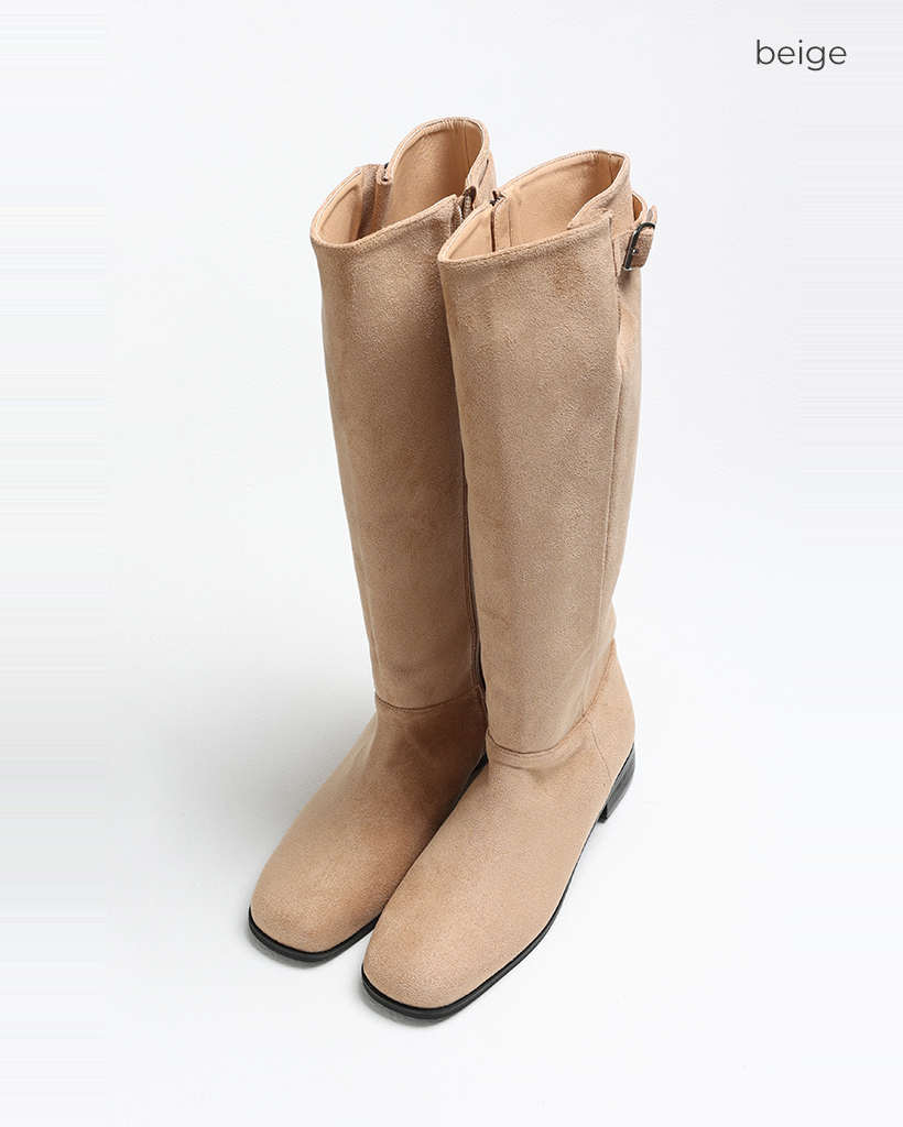 ベージュ スエード ロングブーツ SMALL ベルトポイントスエードロングブーツ | ファッション通販サイト NUGU