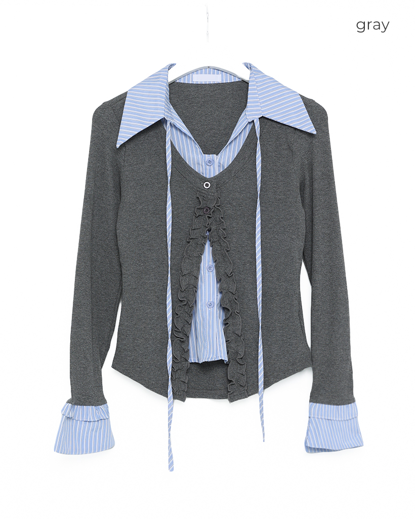 ストライプシャツカーディガンセット | ファッション通販サイト NUGU
