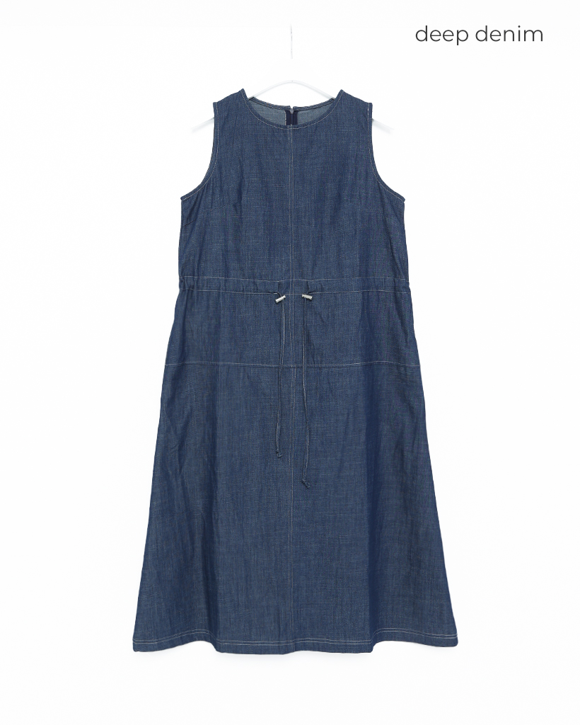 極美品✨現行タグ プラダ パフスリーブロングフレアワンピース デニム インディゴ デニムストリングスリーブレスロングワンピース | ファッション