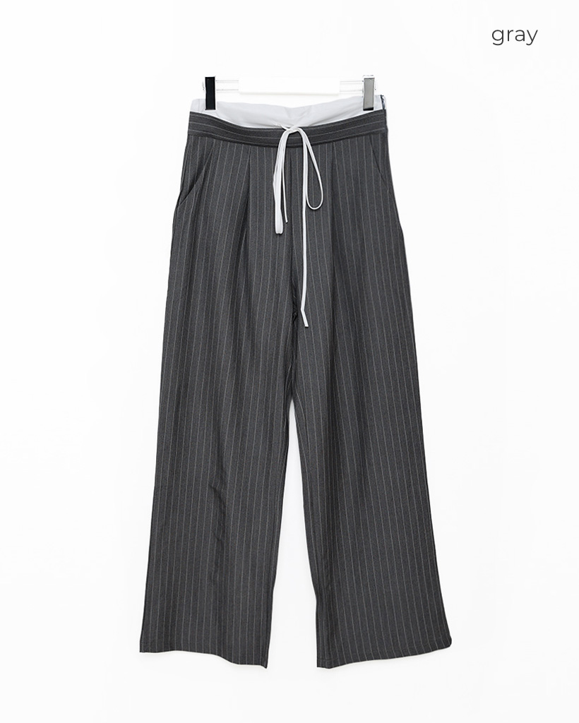 Vネックノースリーブストライプワイドレッグパンツカシュクール Nylon JSfashion薄手ニット カシュクール Vネック ノースリーブ