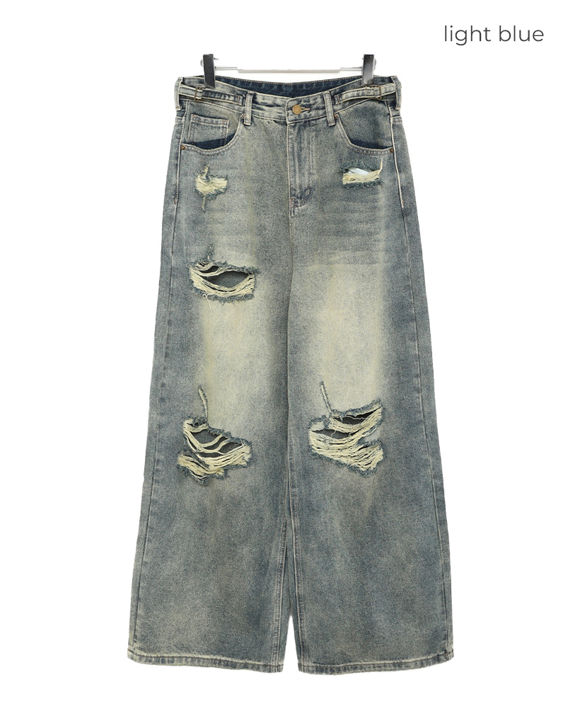genten ダメージ加工 工具ロゴ ウォッシュ ストレートデニムパンツ 40 genten ダメージ加工 工具ロゴ ウォッシュ ストレートデニム