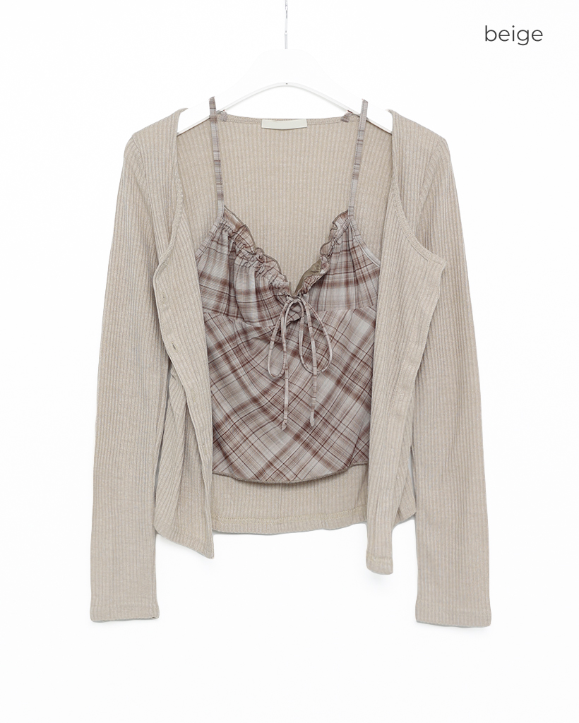 チェックスリーブレスカーディガンセット | ファッション通販