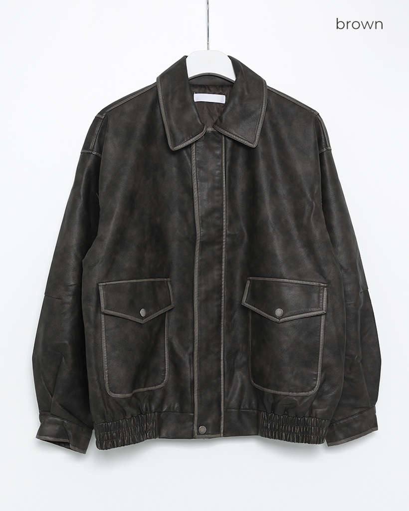 ビンテージウォッシュフラップポケットレザーブルゾン