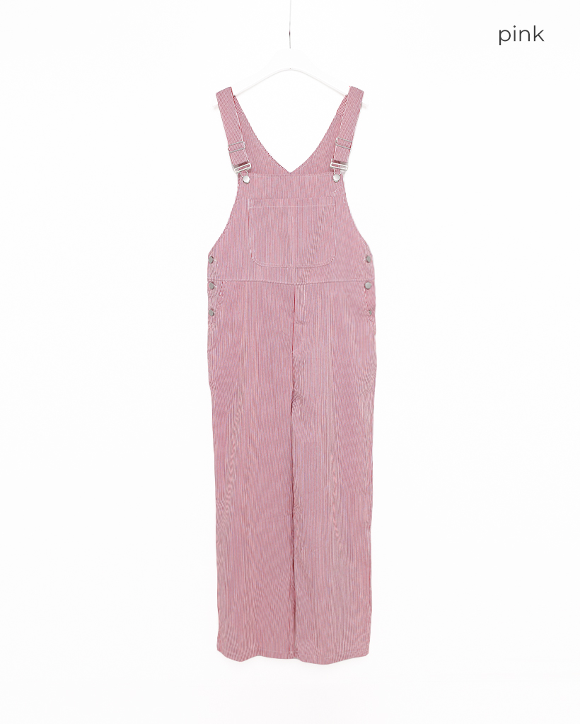 ラベルポイント付きストライプオーバーオール | ファッション通販