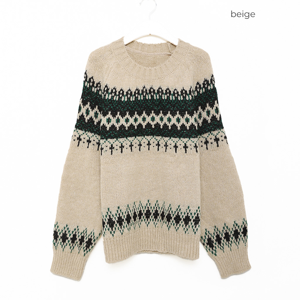 beautiful people ノルディック柄ニット　田中里奈着用 ノルディックラウンドニット | ファッション通販サイト NUGU