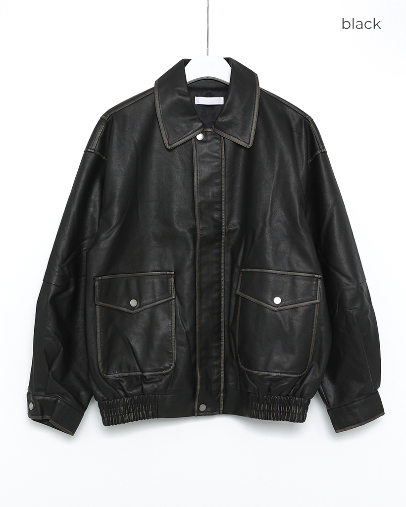 ウォッシュレザーブルゾン ウォッシュレザーブルゾン /Faux Leather Blouson | FICTION TO