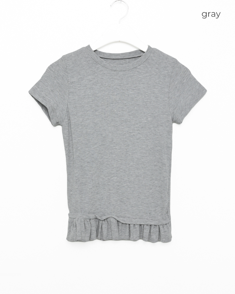 フリル付きグレーTシャツ フリルハーフスリーブTシャツ | ファッション通販サイト NUGU