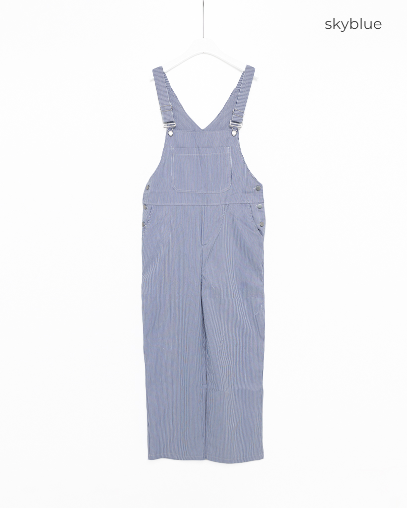 ラベルポイント付きストライプオーバーオール | ファッション