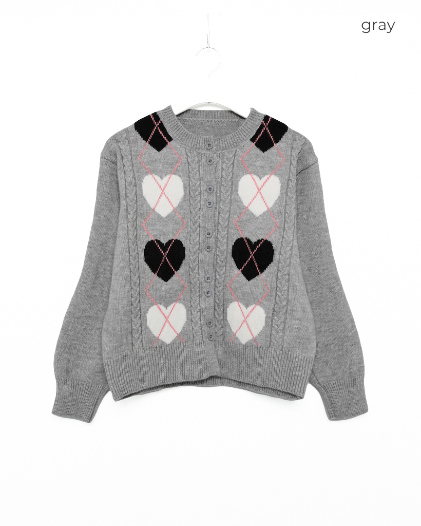 ♡ページ ハートアーガイルラウンドネックカーディガン | ファッション
