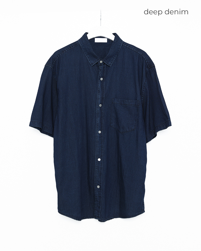 ユニセックス) スナップポケットハーフスリーブデニムシャツ