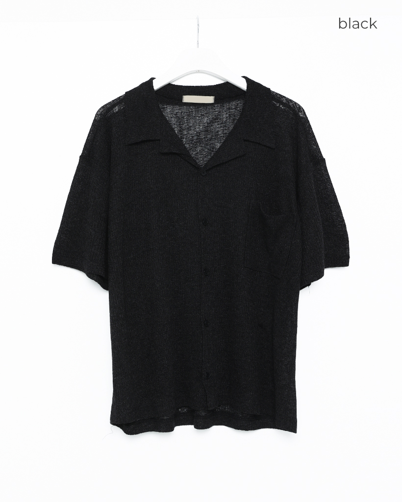 DIME ブラック 半袖シャツ KNOOSWEAT ニットカラーボタン半袖シャツ | ファッション通販サイト NUGU