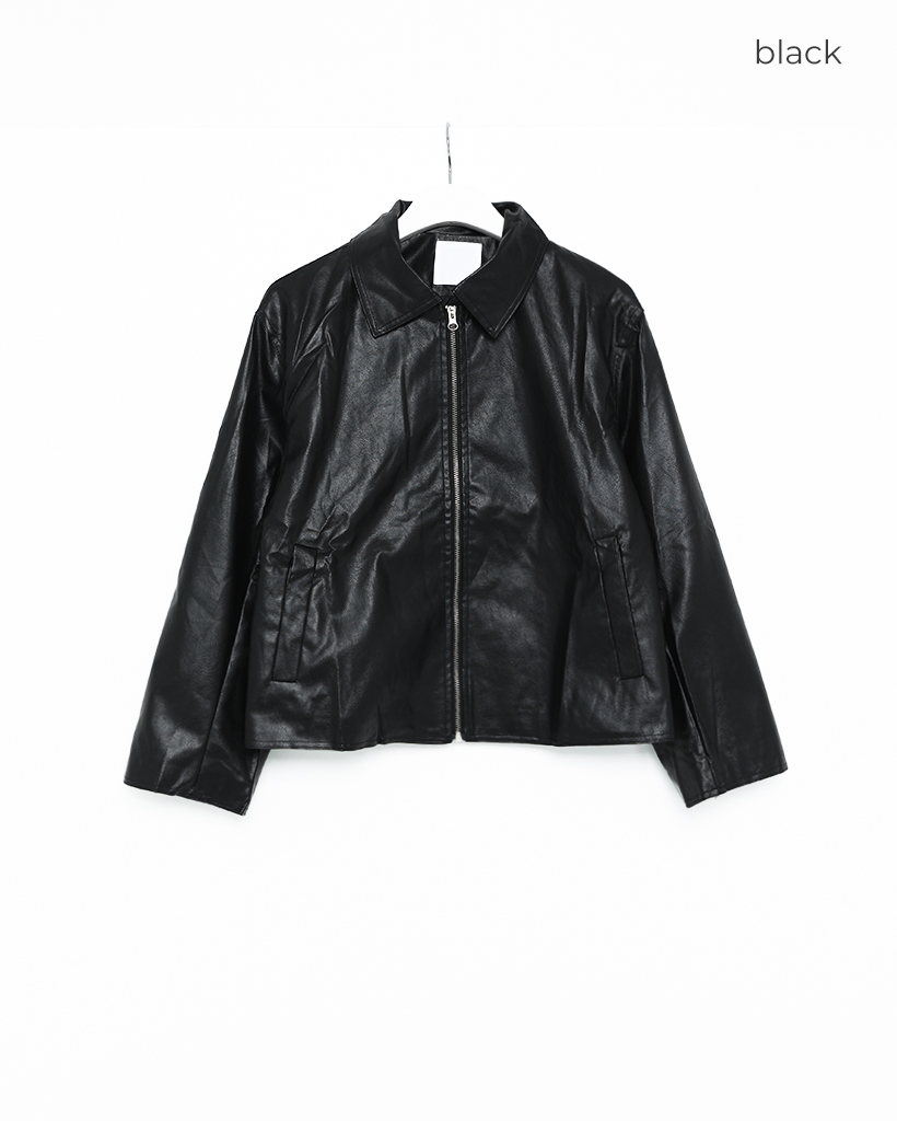 ジップアップカラーショートレザージャケット | ファッション