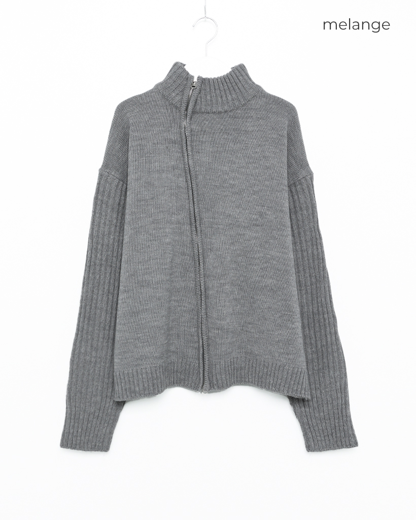 ユニセックス）斜めファスナーポイントニットカーディガン