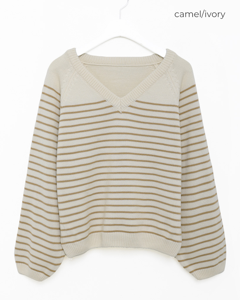 【新品タグ付】BEIGE, 上質Vネックニット キャメル 4 ボーダーVネックニット | ファッション通販サイト NUGU