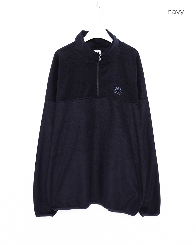 USAステッチハイネックハーフジップフリースプルオーバー
