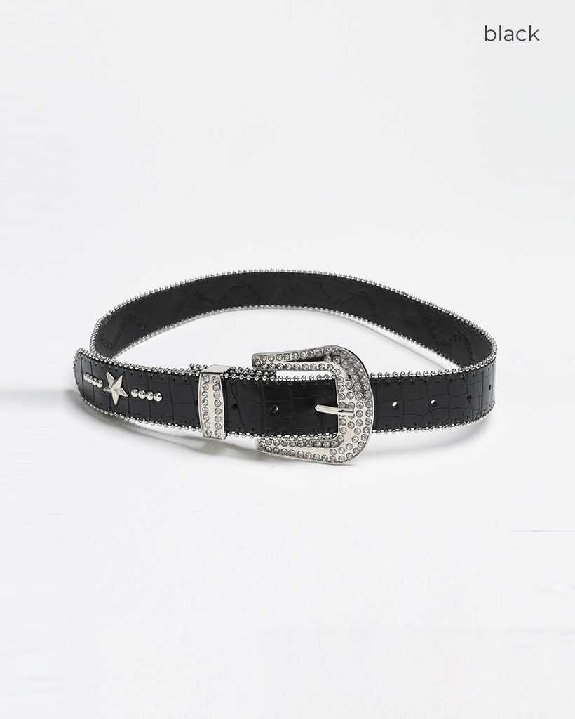 スタースタッズキュービックバックルクロコダイルベルト