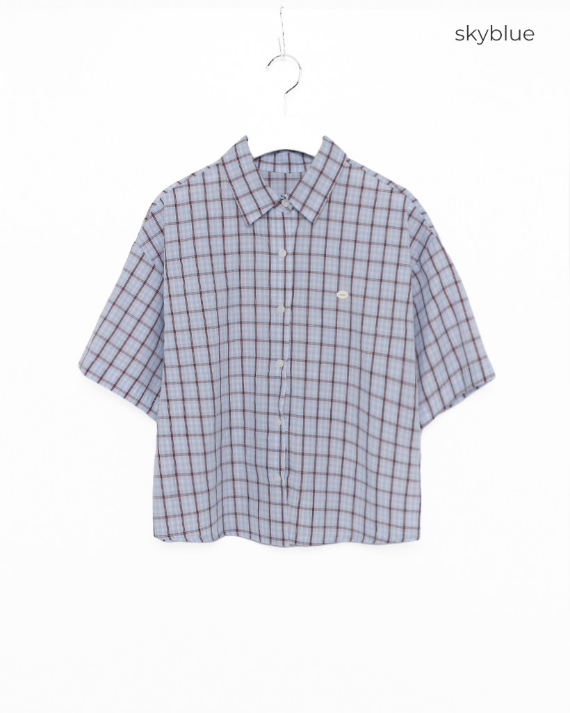 ワンポイントボックスシアサッカーチェックシャツ