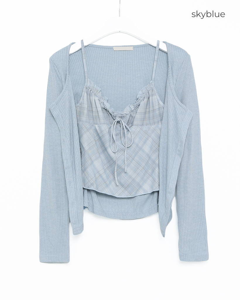 チェックスリーブレスカーディガンセット | ファッション通販