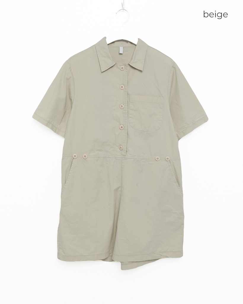 LE'RURE/シースルー袖 ベージュ ジャンプスーツ シンプルショートジャンプスーツ | ファッション通販サイト NUGU