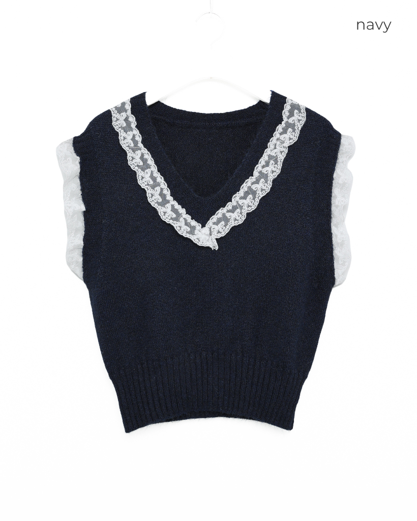 フリルレースVネックニットベスト | ファッション通販サイト NUGU