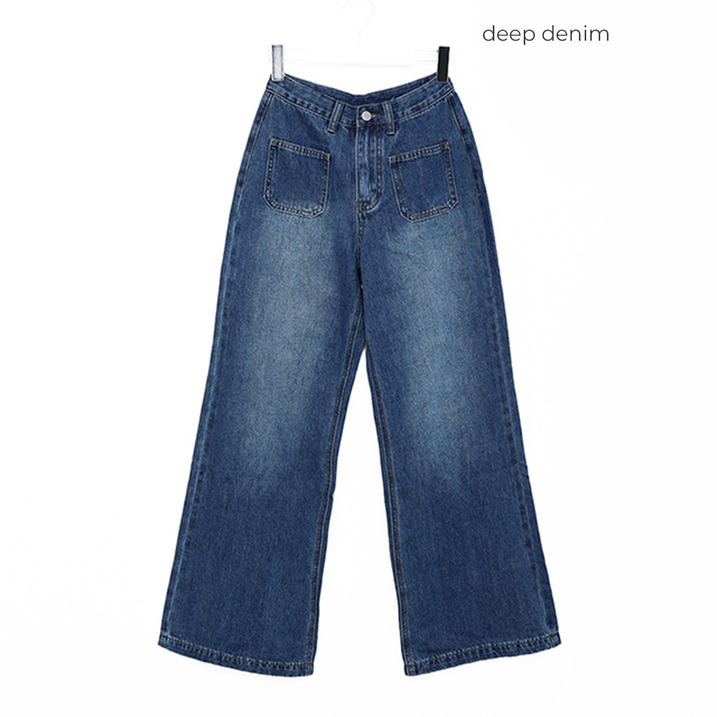デニム ワイドパンツ ポケット ステッチ デザイン 韓国 m6536 A'GEM/9 × .kom 『AMESWORLDWIDE/アメスワールドワイド』OVERFIT