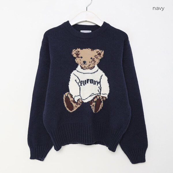 【blue berry farm】 刺繍ニット　テディベア　M ヴィンテージ blue berry farm】 刺繍ニット テディベア M ヴィンテージ