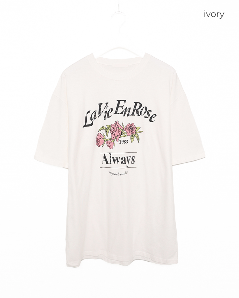 小物 KLJPS ピグメントフラワープリントルーズハーフTシャツ | ファッション