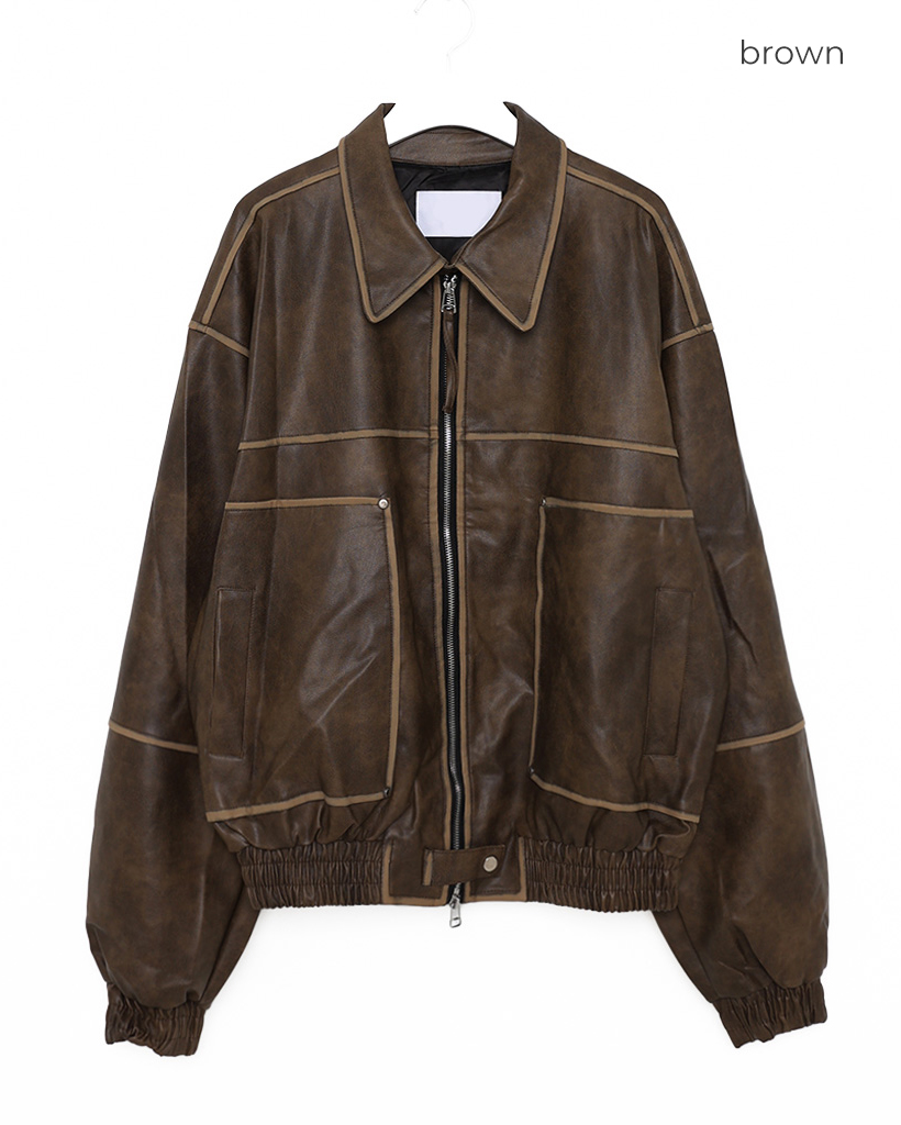 ヴィンテージウォッシュフェイクレザージャケット | ファッション通販