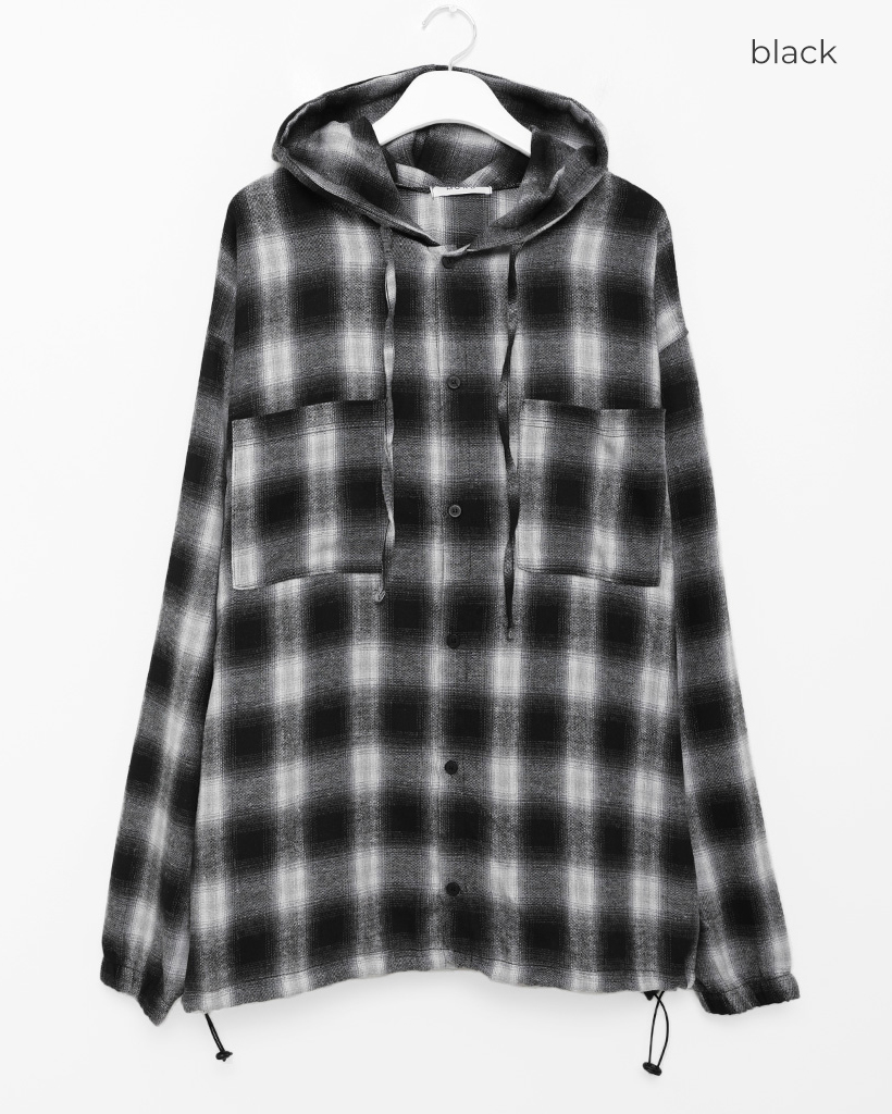 ユニセックス）ポケットチェックフード付きシャツ | ファッション通販