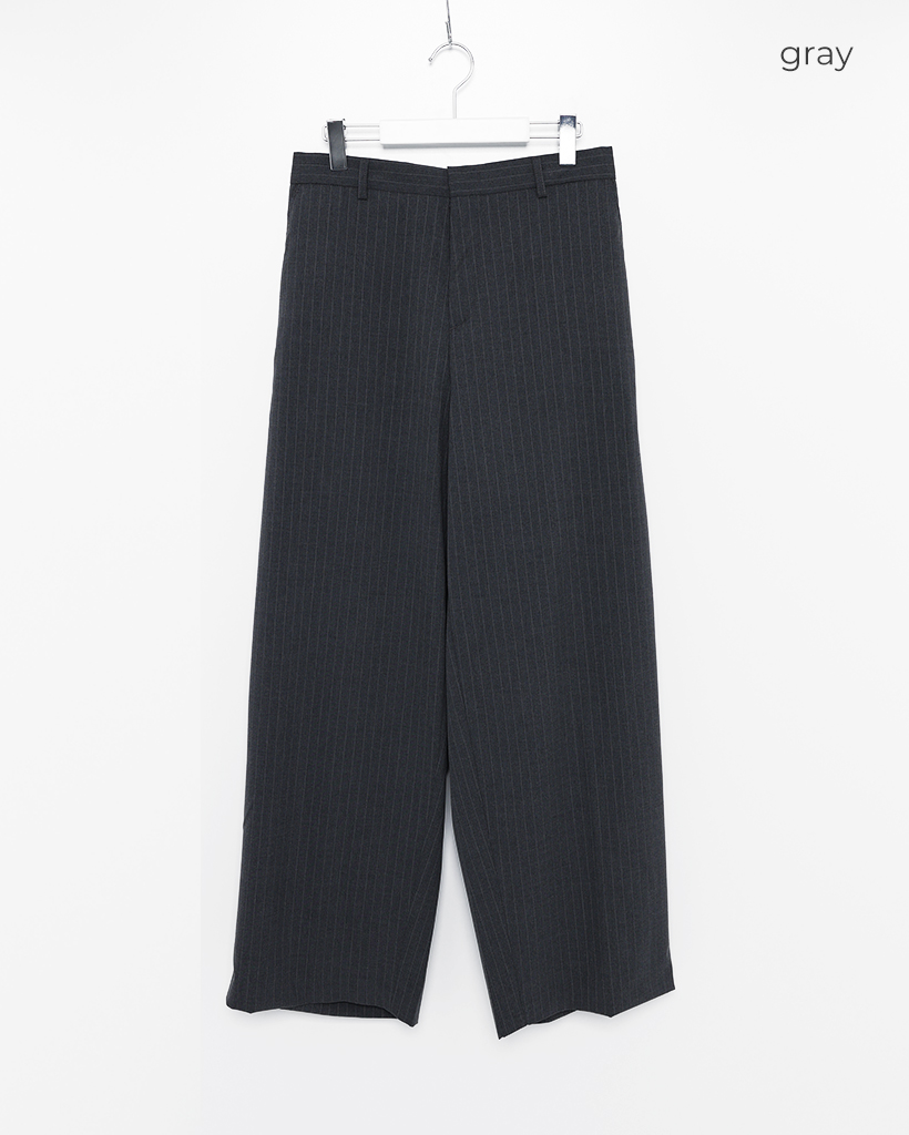 MIX TUCK DESIGN WIDE STRIPE SLACKS【BLACK】 | SHI