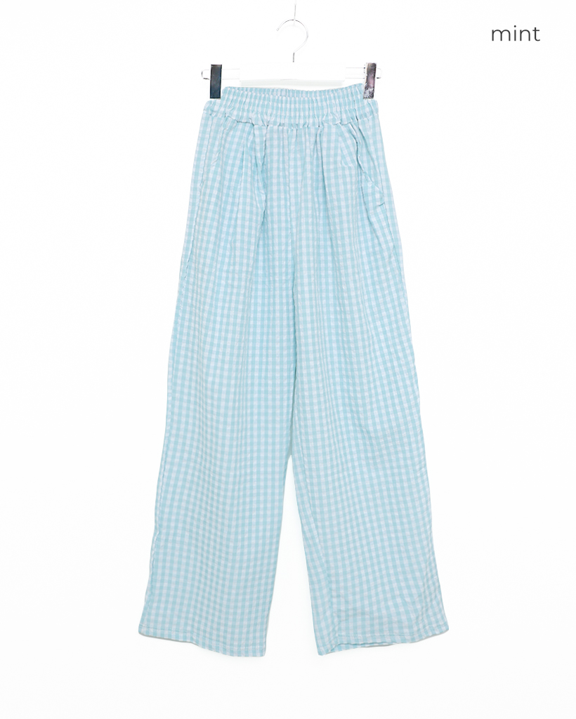 ギンガムチェックワイドシアサッカーパンツ | ファッション通販