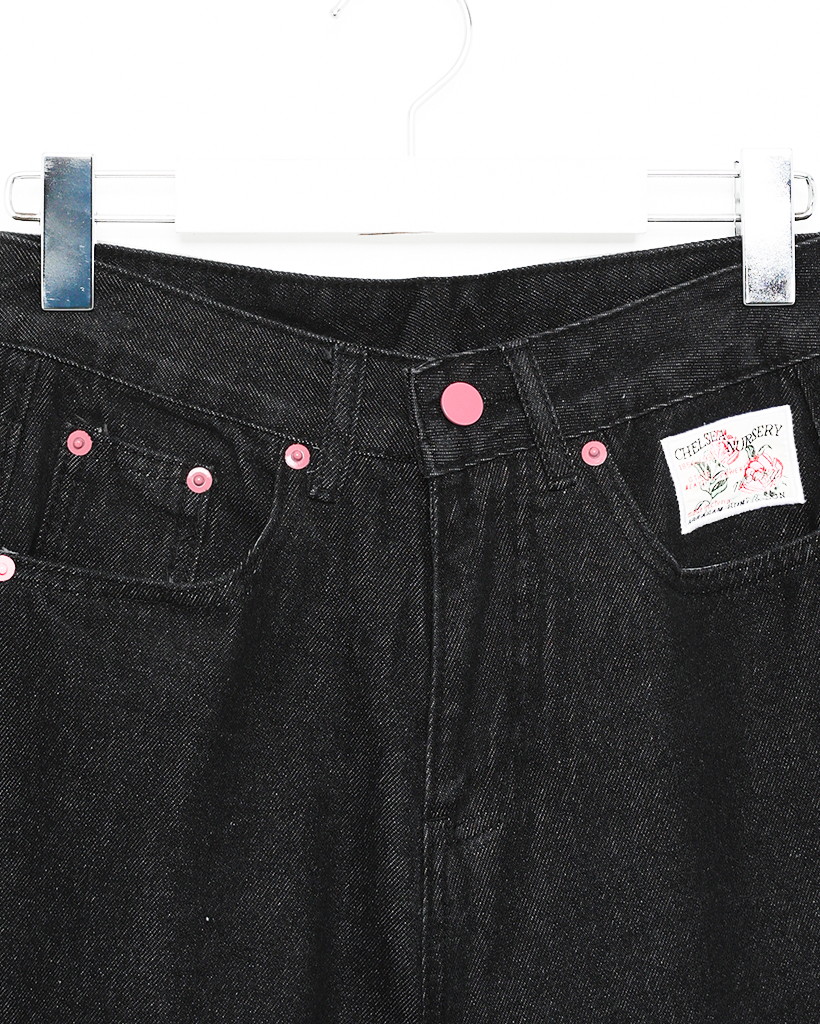 ローズパッチピンクヒップステッチデニムパンツ | ファッション通販