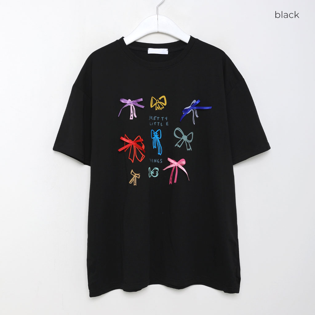JILTU ribbon tee リボン Tシャツ black S カラフルリボン半袖Tシャツ | ファッション通販サイト NUGU