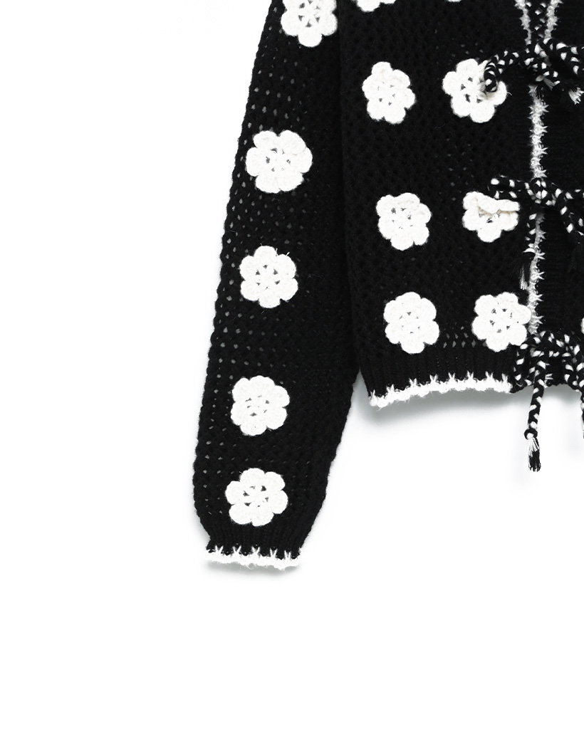 ビックフラワーポイント編みニットカーディガン | ファッション