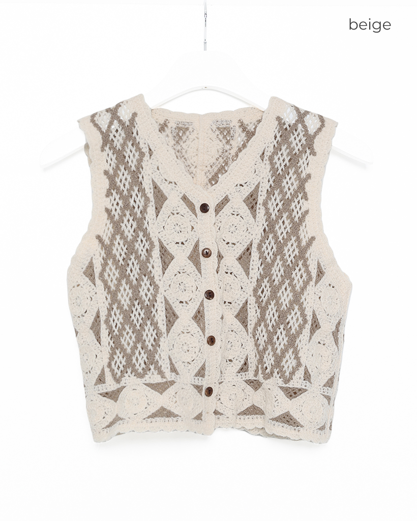 ダイヤパターンクロシェニットベスト | ファッション通販サイト NUGU