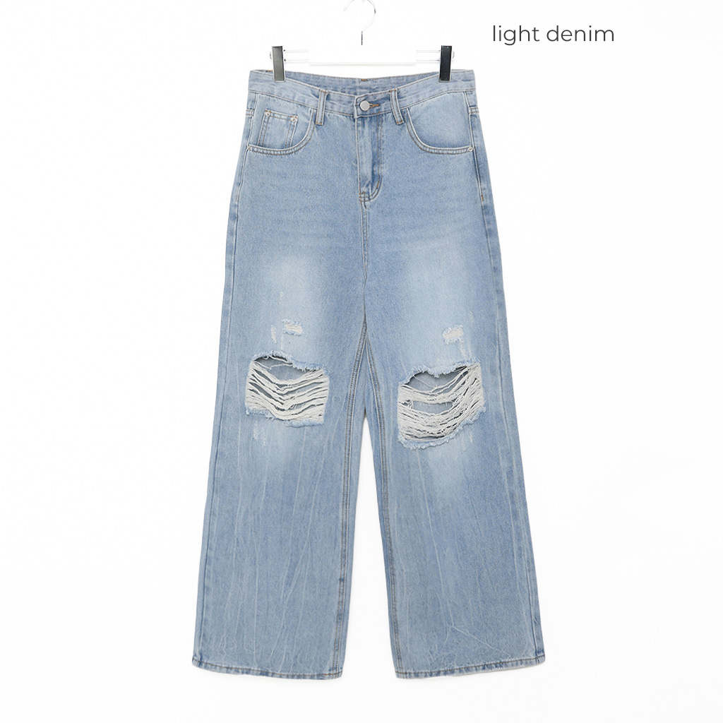 ダメージワイドデニムパンツ | ファッション通販サイト NUGU
