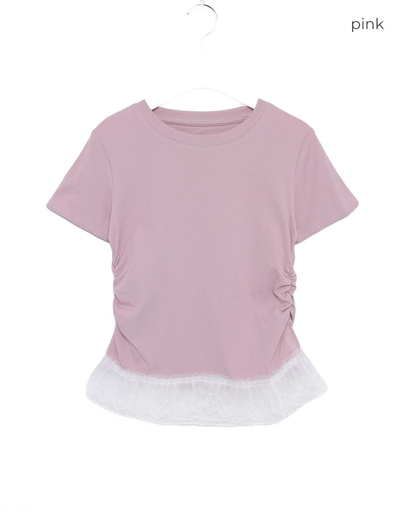 tシャツ シャーリングハーフスリーブTOP レディース FUULLY STUDIO tシャツ センタースリットシアーハーフスリーブ