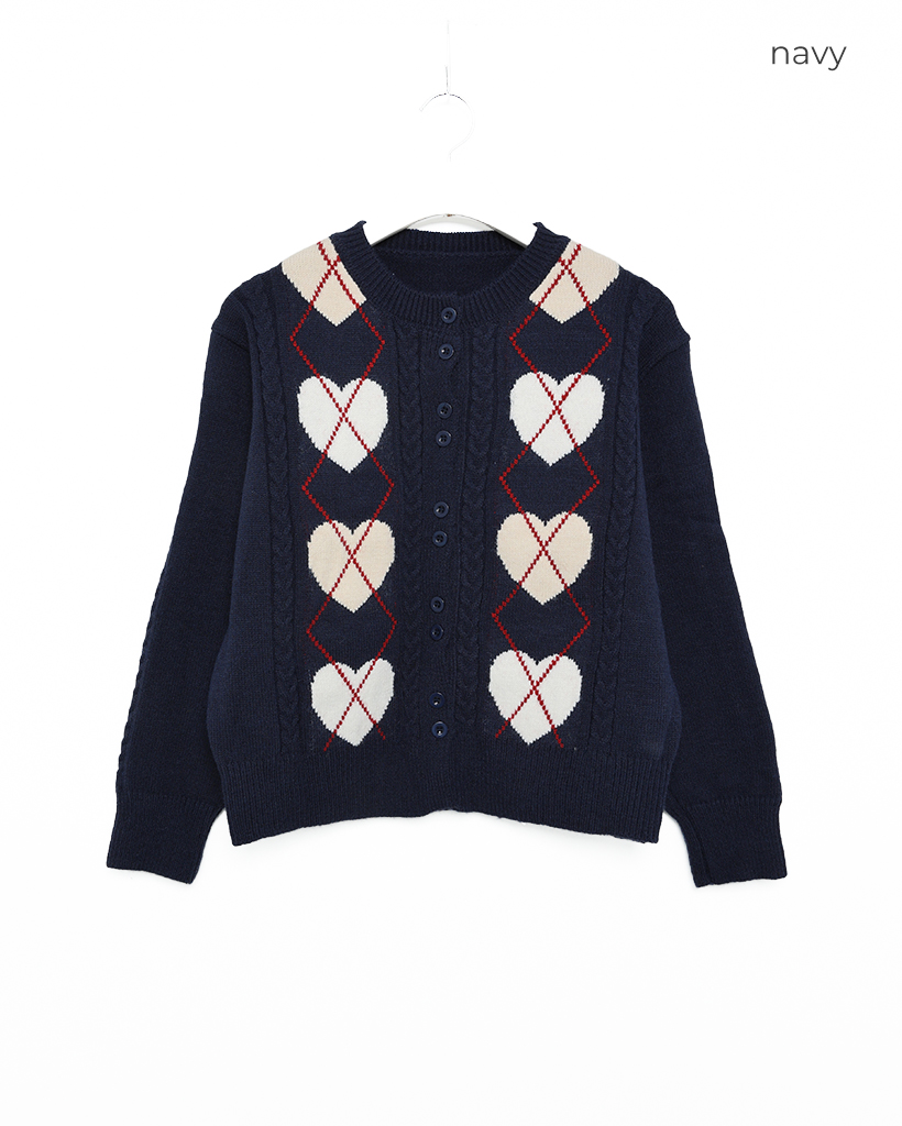 ♡ページ ハートアーガイルラウンドネックカーディガン | ファッション