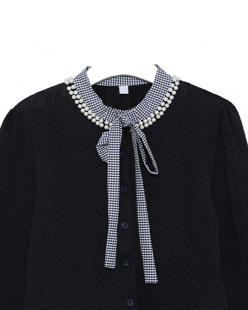 パールネックチェックレイヤードニット | ファッション通販サイト NUGU