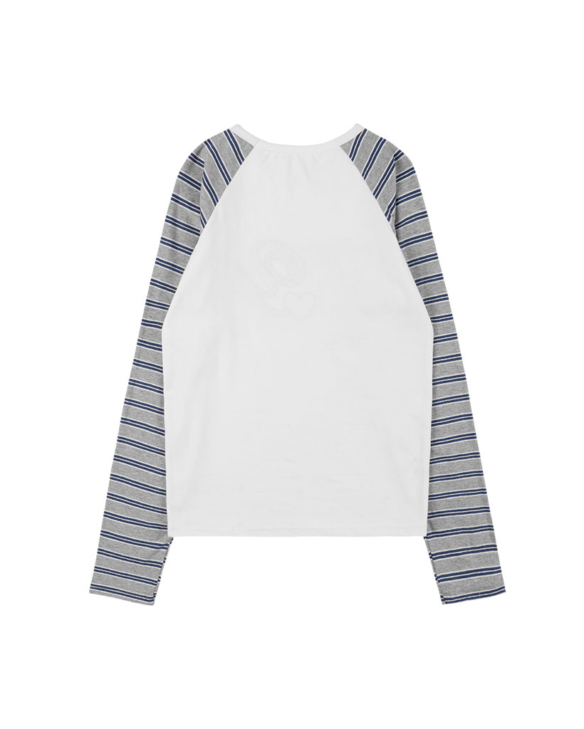 【FANCY CLUB】FY PATCH STRIPE REGLAN TEE ★韓国人気★ 追跡付 Fancy Club X haku] Fy Patch Stripe Reglan Tee (White