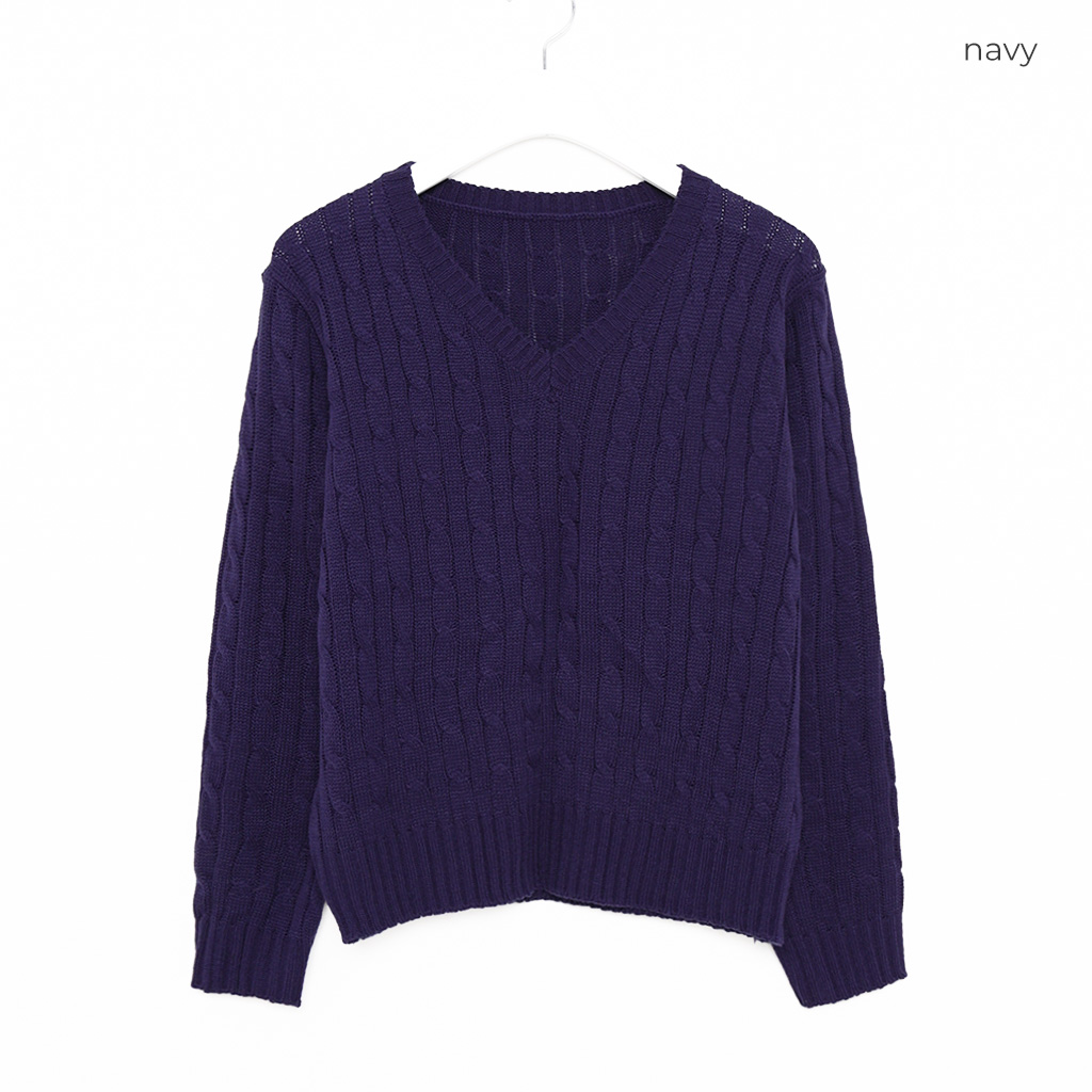 LOEWE ネイビー Vネック ケーブルニット LOEWE ネイビー Vネック ケーブルニット LOEWE ネイビー Vネック
