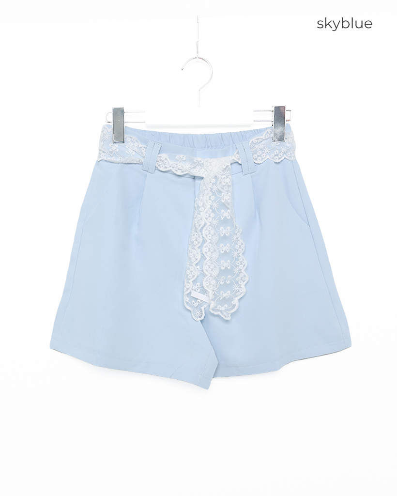水色レース付きショートパンツ ダークブルー ショートパンツ