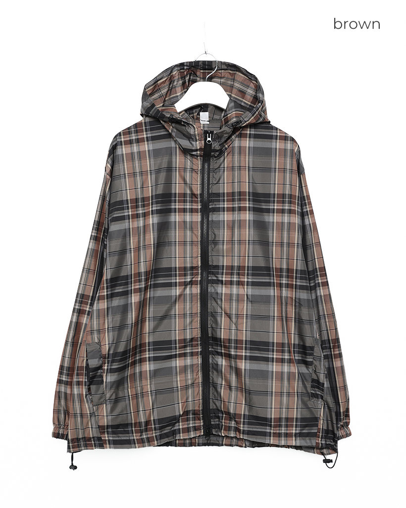 ユニセックス）タータンチェックダブルジップウィンドブレーカー