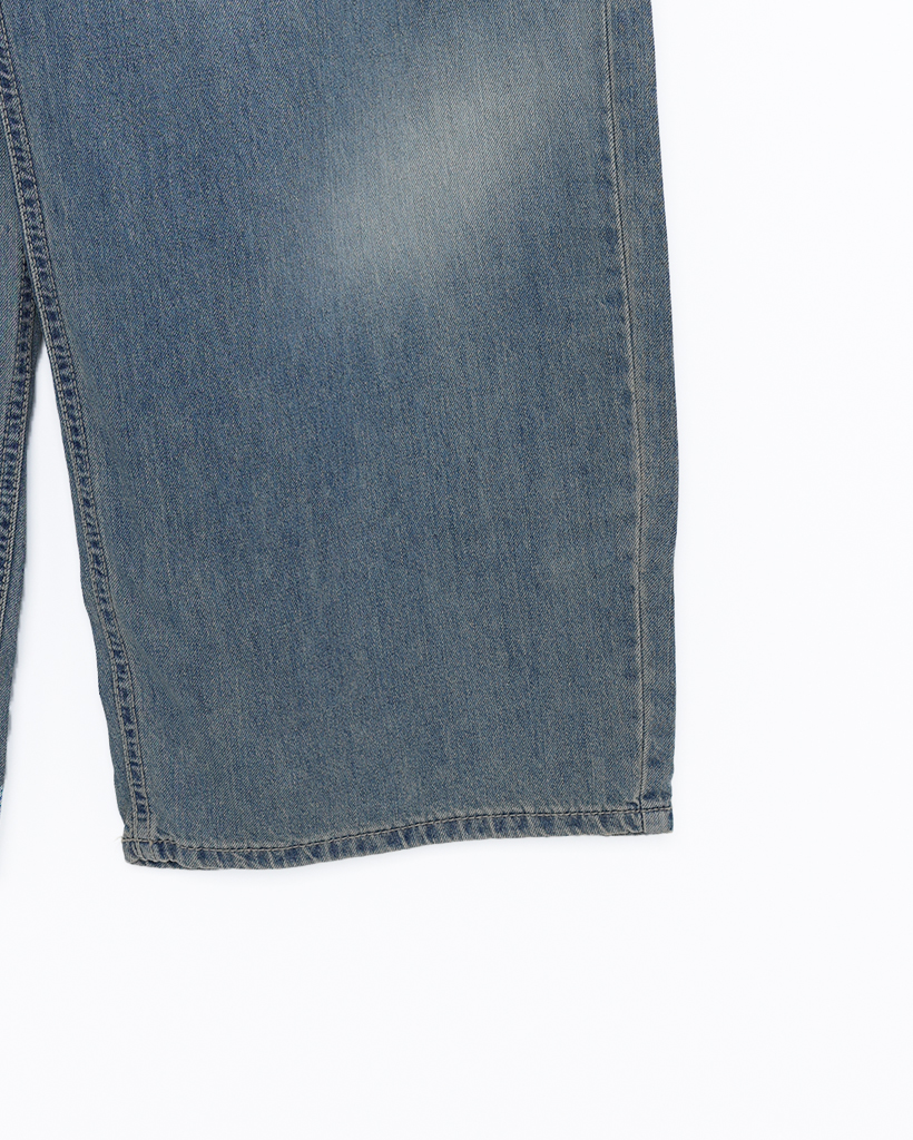 ストラップベルトウォッシュワイドデニムパンツ | ファッション